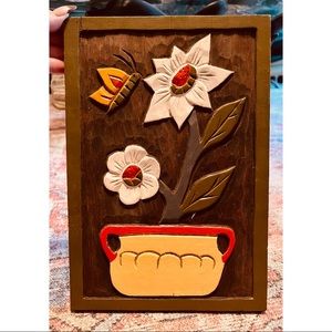 Wood Carved Butterfly & Flower Art